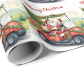 Golf Santa Claus ride red cart Christmas Tree  Cadeaupapier (Rol Hoek)