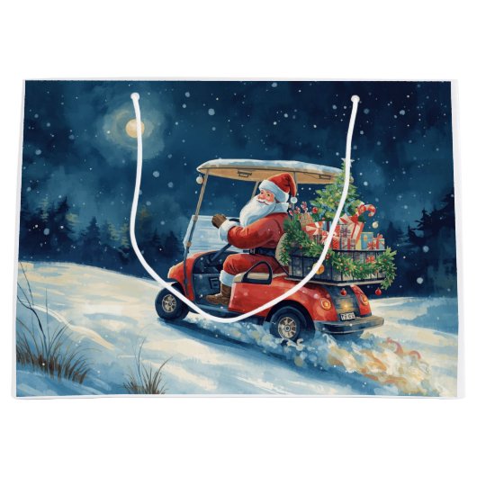 Golf Santa Claus Riding Red Cart Christmas Holiday Groot Cadeauzakje (Voorkant)