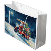 Golf Santa Claus Riding Red Cart Christmas Holiday Groot Cadeauzakje (Voorkant Gekanteld)