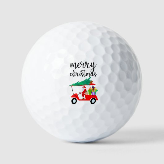 Golf Santa Claus rijdt met kerstboom met golfkarre Golfballen (Voorkant)