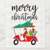 Golf Santa Claus rijdt met rode kar kerstboom Wijn Etiket (Enkel label)