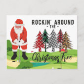 Golf Santa Claus schommelt rond de kerstboom Briefkaart (Voorkant)