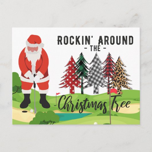 Golf Santa Claus schommelt rond de kerstboom Briefkaart (Voorkant)