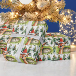 Golf Santa Deer bij Golf Flag Kerstachtergrond Cadeaupapier