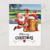 Golf Santa en Bier voor Kerstmis Grappig Feestdagenkaart (Voorkant)