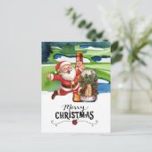 Golf Santa en Bier voor Kerstmis Grappig Feestdagenkaart (Staand voorkant)