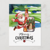 Golf Santa en Bier voor Kerstmis Grappig Feestdagenkaart (Voorkant)