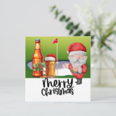Golf Santa en Bier voor Kerstmis Grappige Golfer Feestdagenkaart (Staand voorkant)