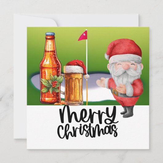 Golf Santa en Bier voor Kerstmis Grappige Golfer Feestdagenkaart (Voorkant)