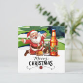 Golf Santa en Bier voor Kerstmis Grappige Golfer Feestdagenkaart (Staand voorkant)