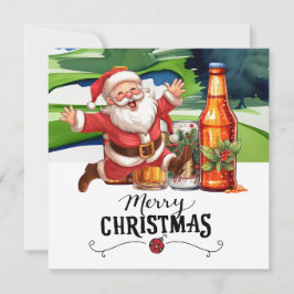 Golf Santa en Bier voor Kerstmis Grappige Golfer Feestdagenkaart