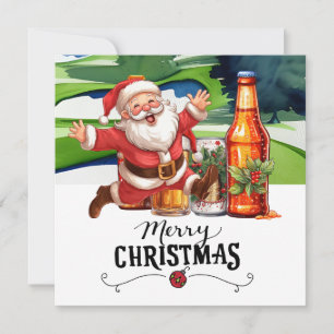 Golf Santa en Bier voor Kerstmis Grappige Golfer Feestdagenkaart
