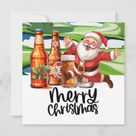 Golf Santa en Bier voor Kerstmis Grappige Golfer Feestdagenkaart