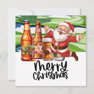 Golf Santa en Bier voor Kerstmis Grappige Golfer Feestdagenkaart