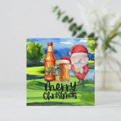 Golf Santa en Bier voor Kerstmis Grappige Golfer Feestdagenkaart (Staand voorkant)