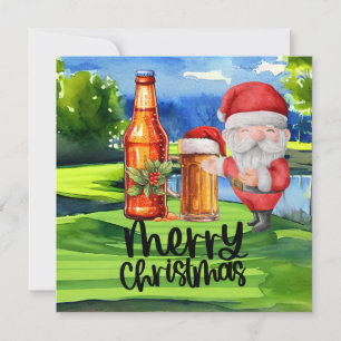 Golf Santa en Bier voor Kerstmis Grappige Golfer Feestdagenkaart