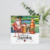 Golf Santa en Bier voor Kerstmis Grappige Zomer Feestdagenkaart (Staand voorkant)
