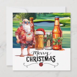 Golf Santa en Bier voor Kerstmis Grappige Zomer Feestdagenkaart