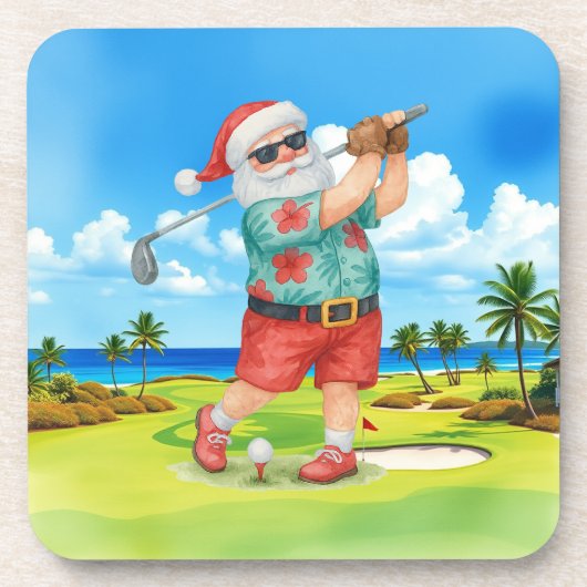 Golf Santa Golfen voor Kerstmis Zomer Juli Bier Onderzetter (Voorkant)