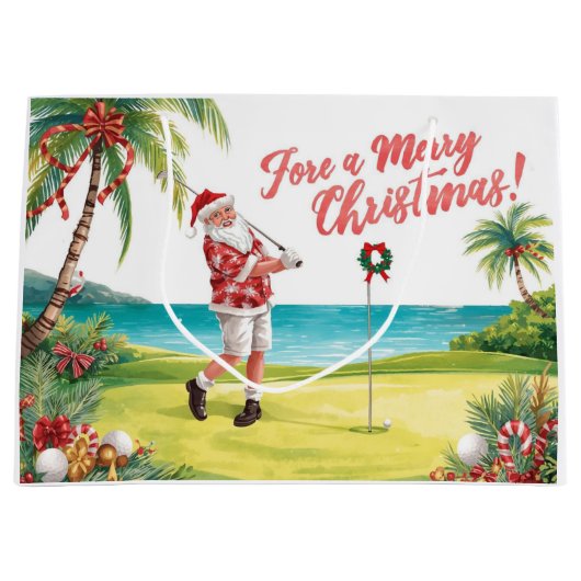 Golf Santa Golfer fore a merry christmas Groot Cadeauzakje (Voorkant)