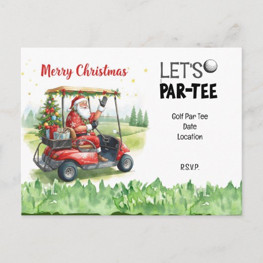 Golf Santa in Red Cart – Funny Let Par-Tee Briefkaart (Voorkant)