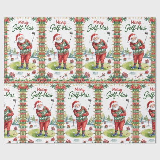 Golf Santa in Ugly Sweater Golfing Merry Golfmas Cadeaupapier (Vlak)