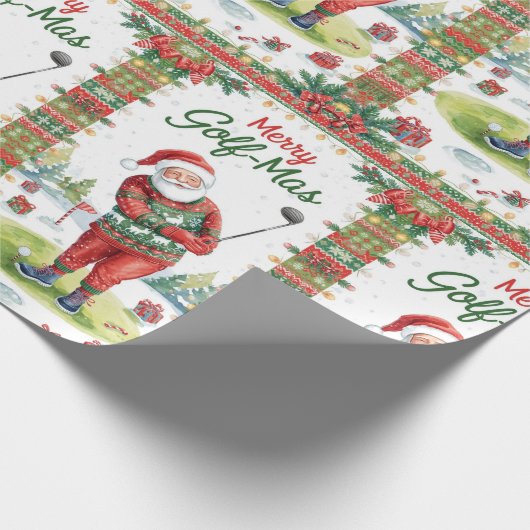 Golf Santa in Ugly Sweater Golfing Merry Golfmas Cadeaupapier (Hoek)