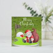 Golf Santa met Kerstboom cadeau voor Golfer Feestdagenkaart (Staand voorkant)