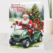 Golf Santa rijden golfkar op de kerstbaan Kaart (Voorkant)