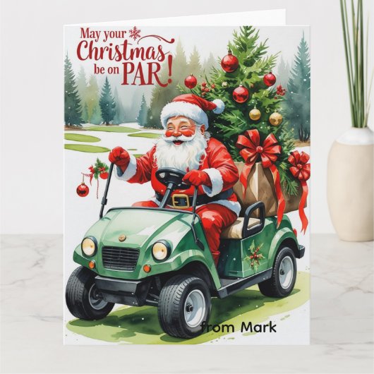 Golf Santa rijden golfkar op de kerstbaan Kaart (Voorkant)