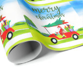 Golf Santa rijdt met golfkarretje kerstavond Cadeaupapier (Rol Hoek)