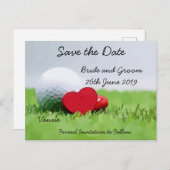 Golf Save de datum voor trouwen met golfbal Uitnodiging Briefkaart (Voorkant / Achterkant)