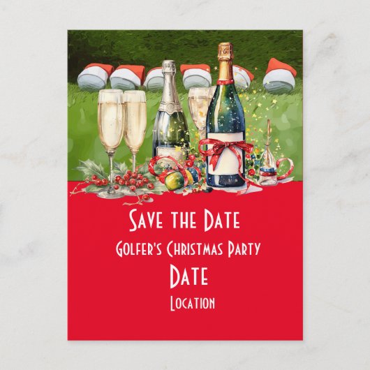 Golf Save the Date Christmas Party Golfbal Santa Briefkaart (Voorkant)