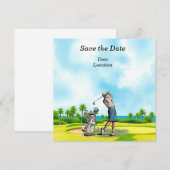 Golf Save the Date feest met golfer Kaart (Voorkant / Achterkant)