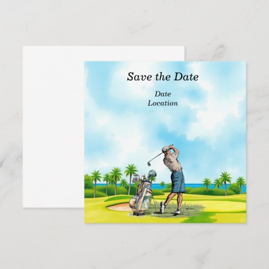 Golf Save the Date feest met golfer Kaart (Voorkant / Achterkant)