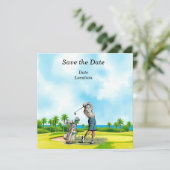 Golf Save the Date feest met golfer Kaart (Staand voorkant)