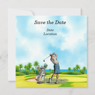 Golf Save the Date feest met golfer Kaart