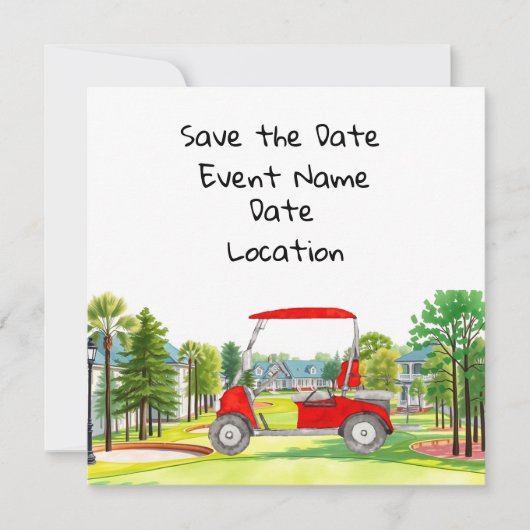 Golf Save the Date-feest met golfkar Kaart (Voorkant)