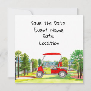 Golf Save the Date feest met golfkar Kaart