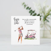Golf Save the Date-feest voor vrouw golf feestje Kaart (Staand voorkant)
