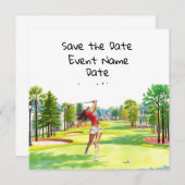 Golf Save the Date-feest voor vrouwelijke golferfe Kaart (Voorkant / Achterkant)