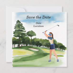 Golf Save the Date-feest vrouwelijke golfer Kaart