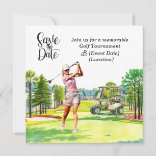 Golf Save the Date feestje voor vrouwelijke golfer Kaart