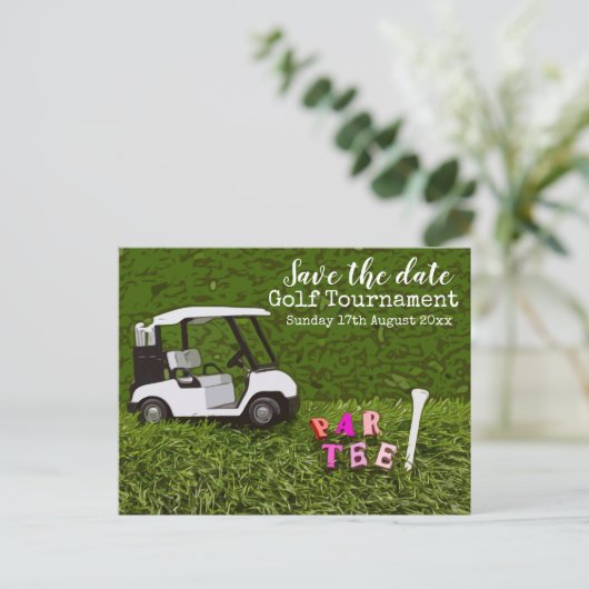 Golf Save the date for golf toernooi with cart Briefkaart (Staand voorkant)