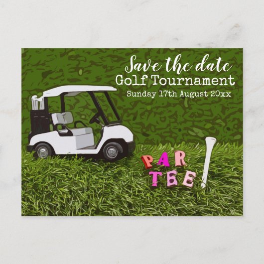Golf Save the date for golf toernooi with cart Briefkaart (Voorkant)