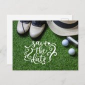 Golf Save the Date for Golfer Party with golf ball Uitnodiging Briefkaart (Voorkant / Achterkant)