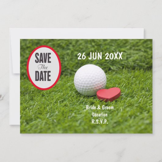 Golf Save the Date for golfer with golf ball love Kaart (Voorkant)