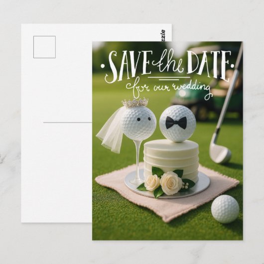 Golf save the date for our wedding with golf balls briefkaart (Voorkant / Achterkant)