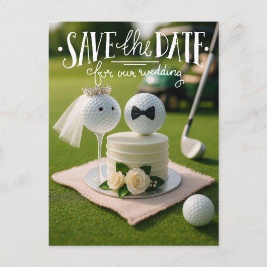 Golf save the date for our wedding with golf balls briefkaart (Voorkant)