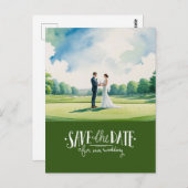 Golf save the date for wedding bride groom  briefkaart (Voorkant / Achterkant)
